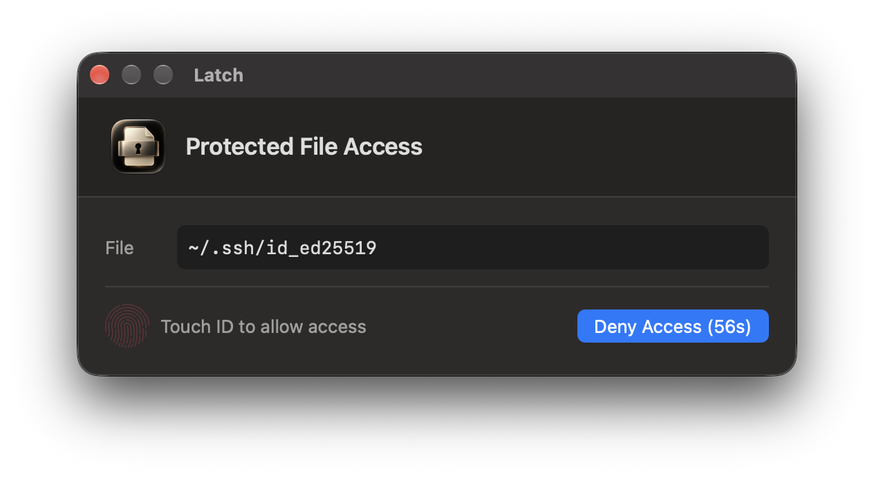 Latch’s protected file access request with Touch ID approval